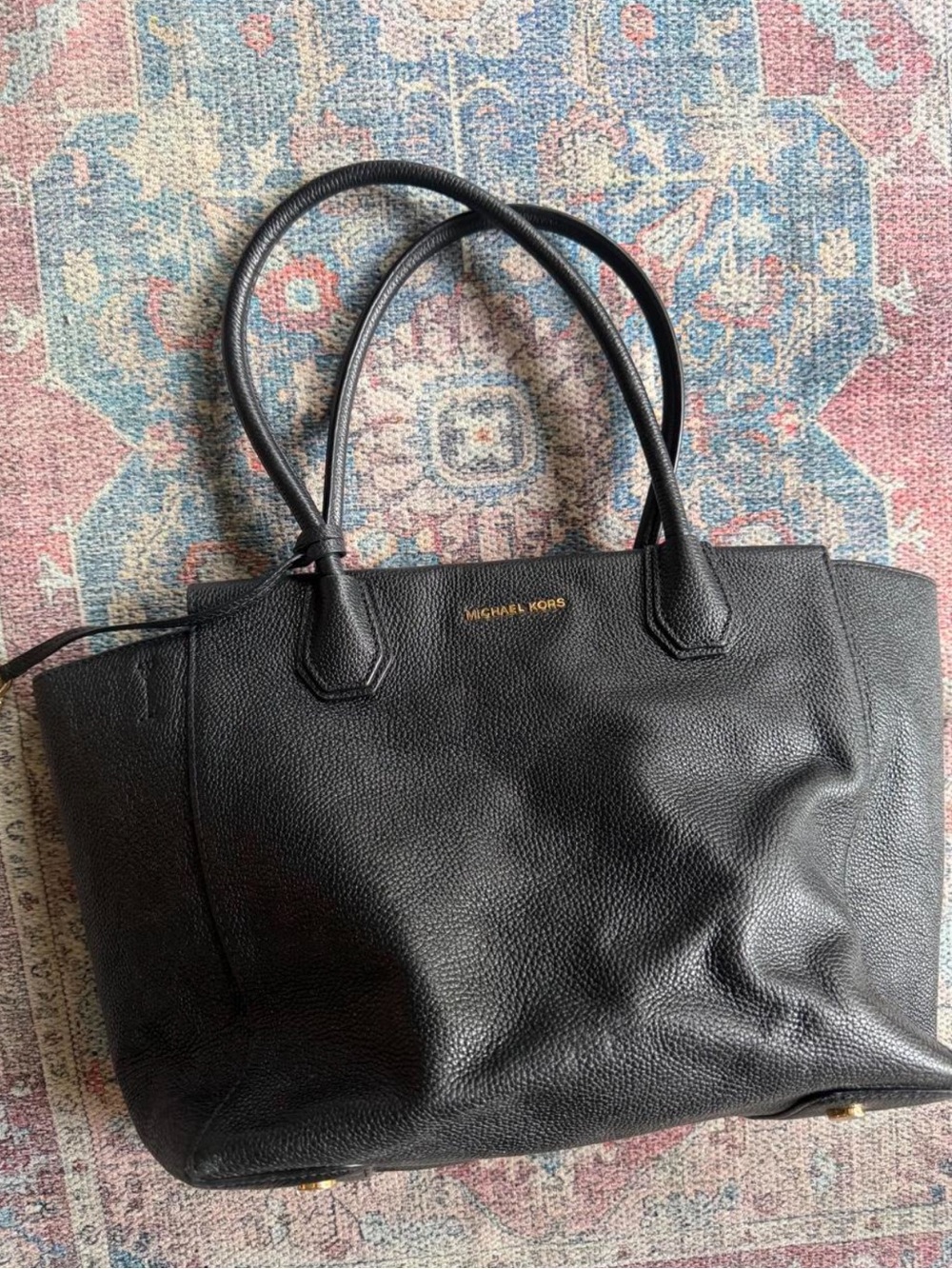 Fall Michael Kors Black Pebbled Leather Tote with Gold Lock